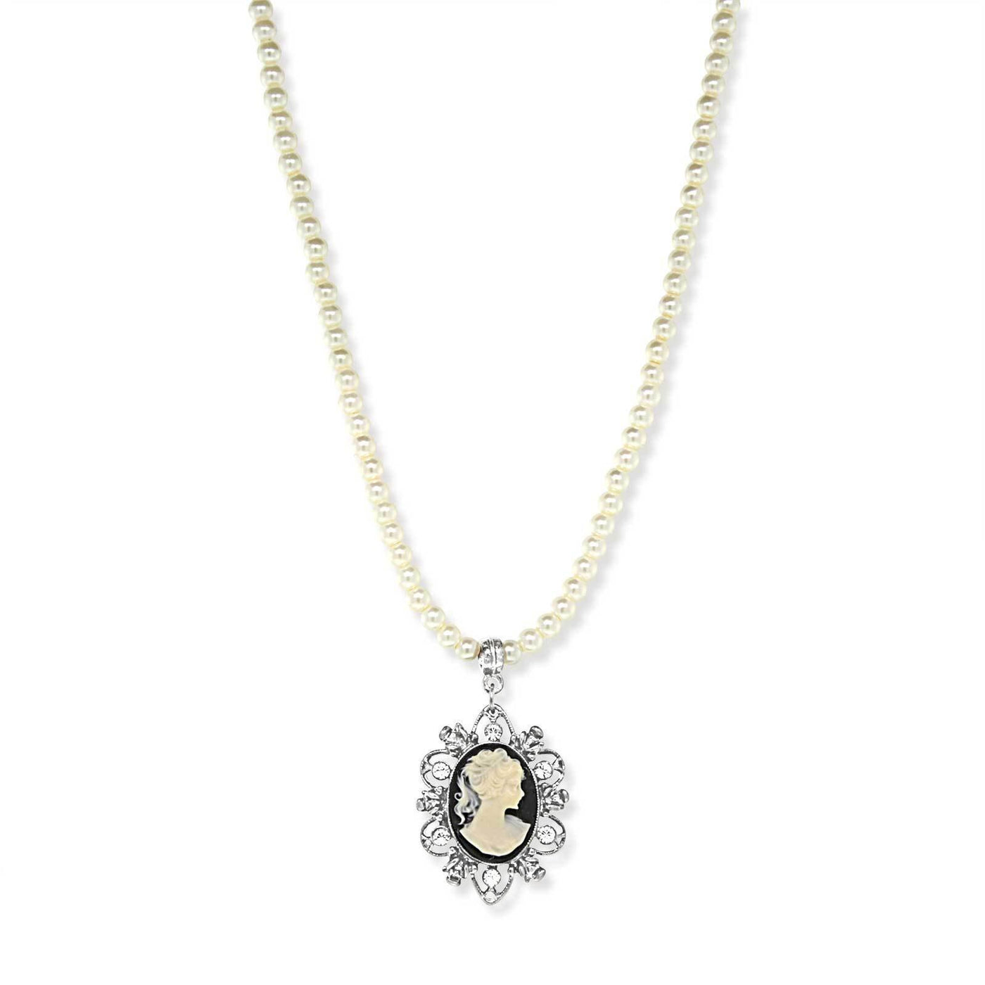 DOWNTON ABBEY BLACK OVAL CAMEO PEARL NECKLACE