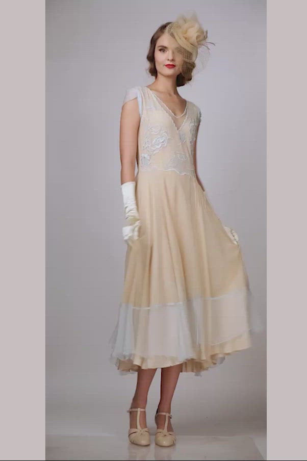 Ayla 1920s Style Wedding Dress in Nude Mint by Nataya