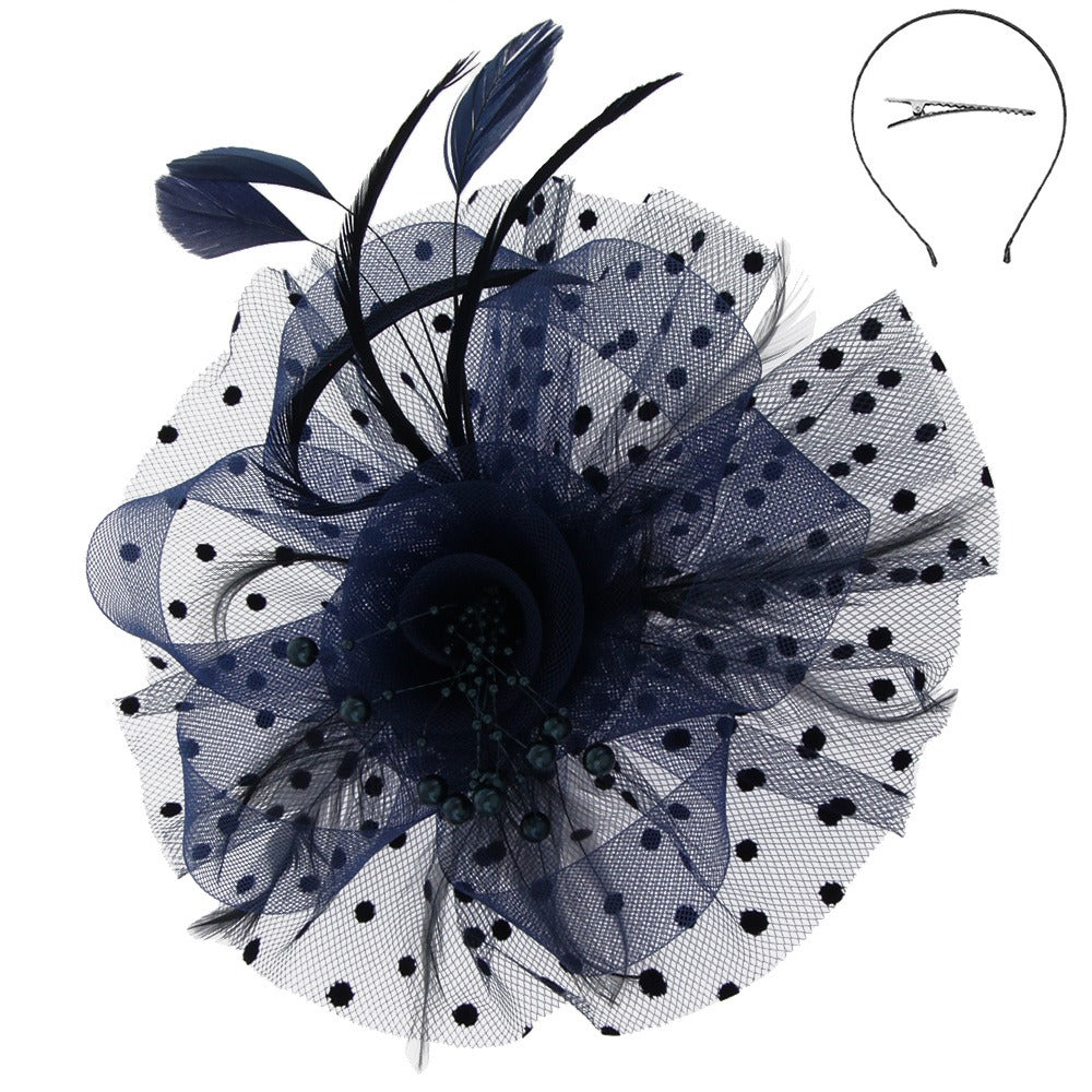 1920s Mesh Floral Fascinator in Navy