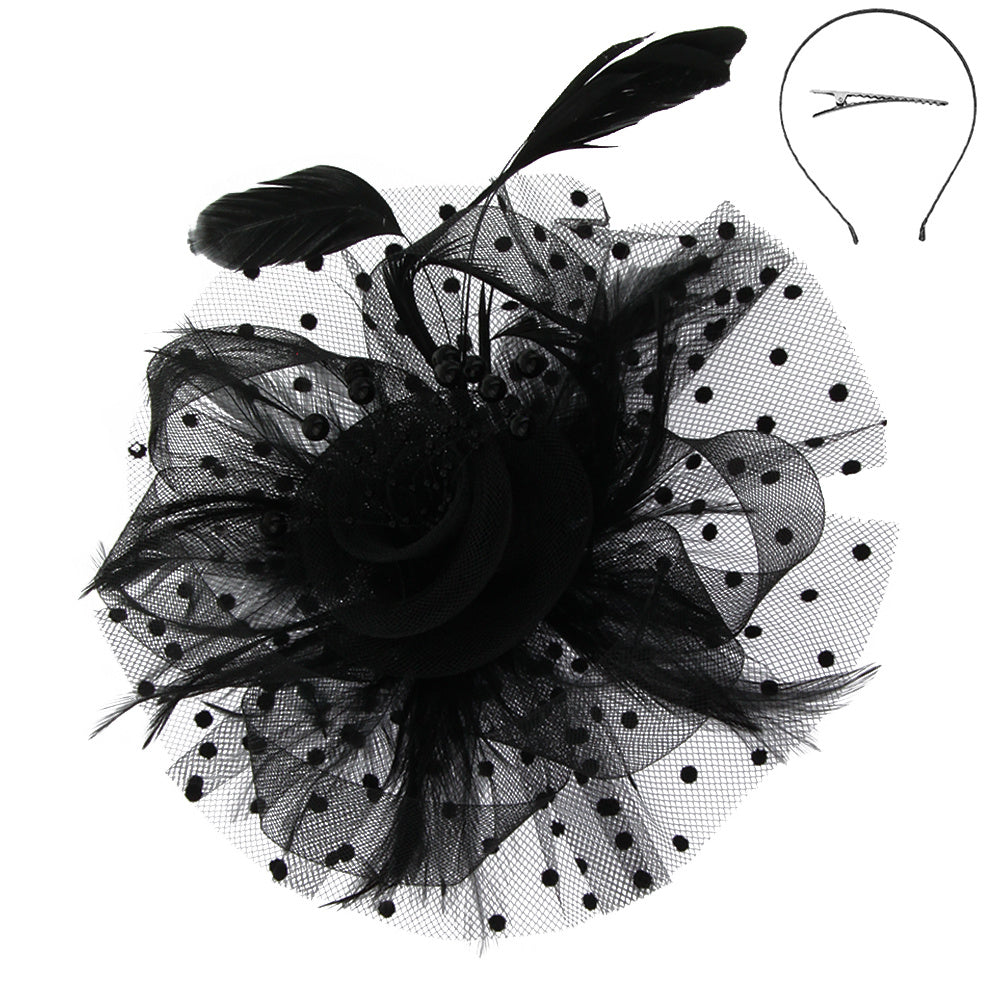 1920s Floral Feather Fascinator in Black