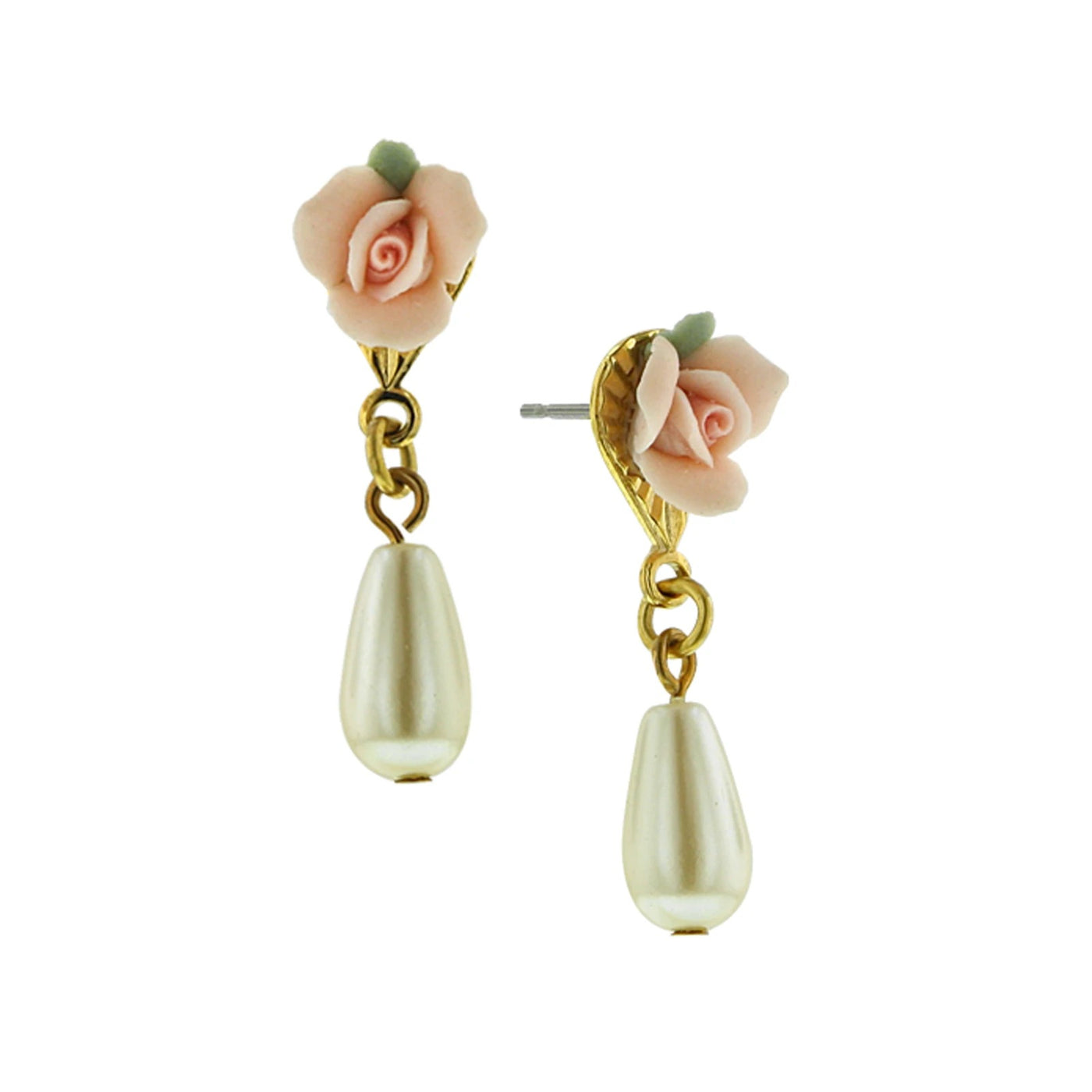 Pink Porcelain Rose Pearl Drop Earrings