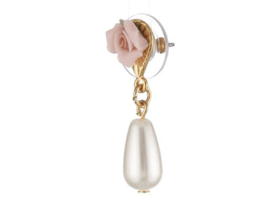 Pink Porcelain Rose Pearl Drop Earrings