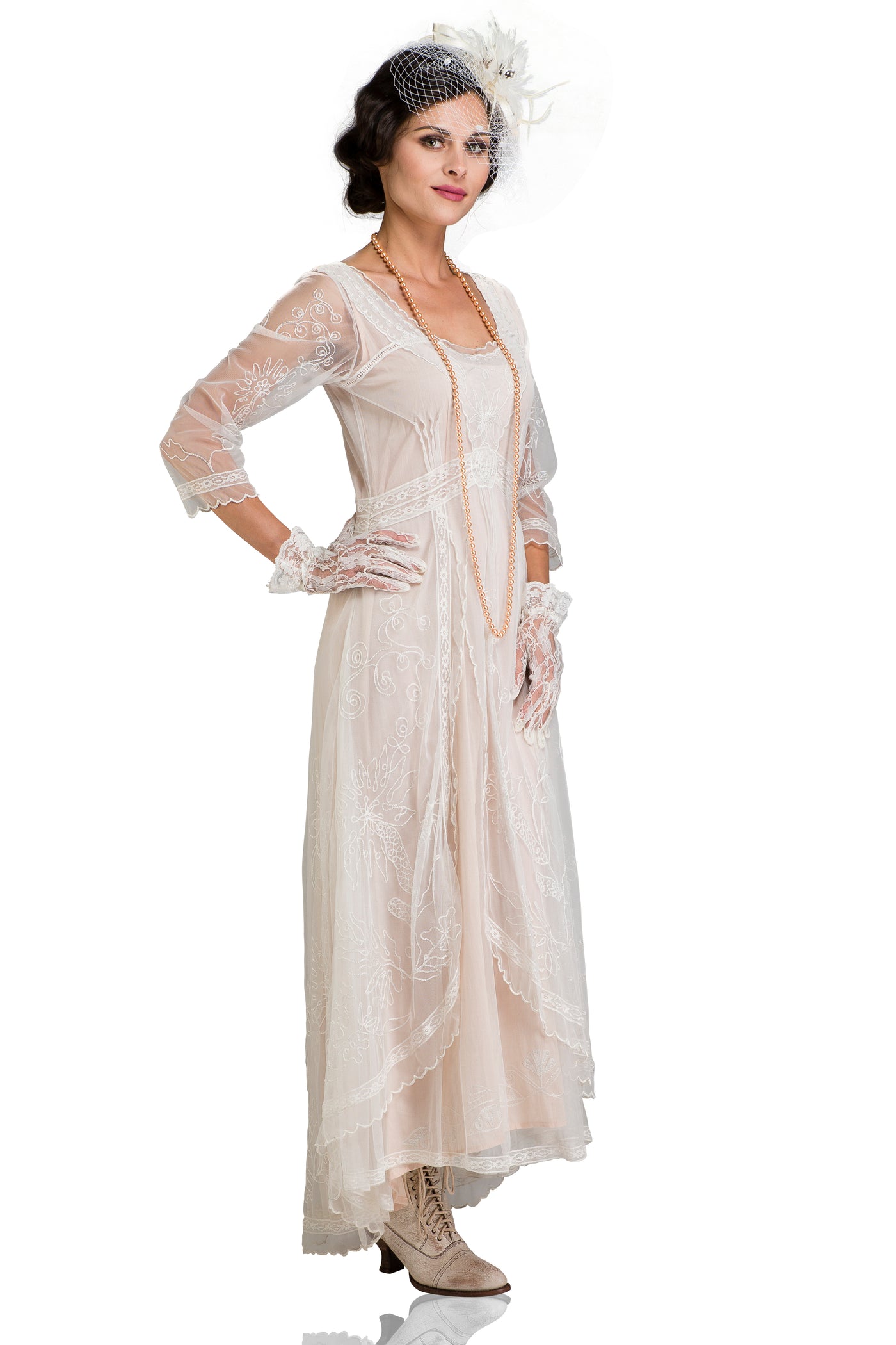 Nataya 40163 Downton Abbey Tea Party Gown in Ivory/Peach