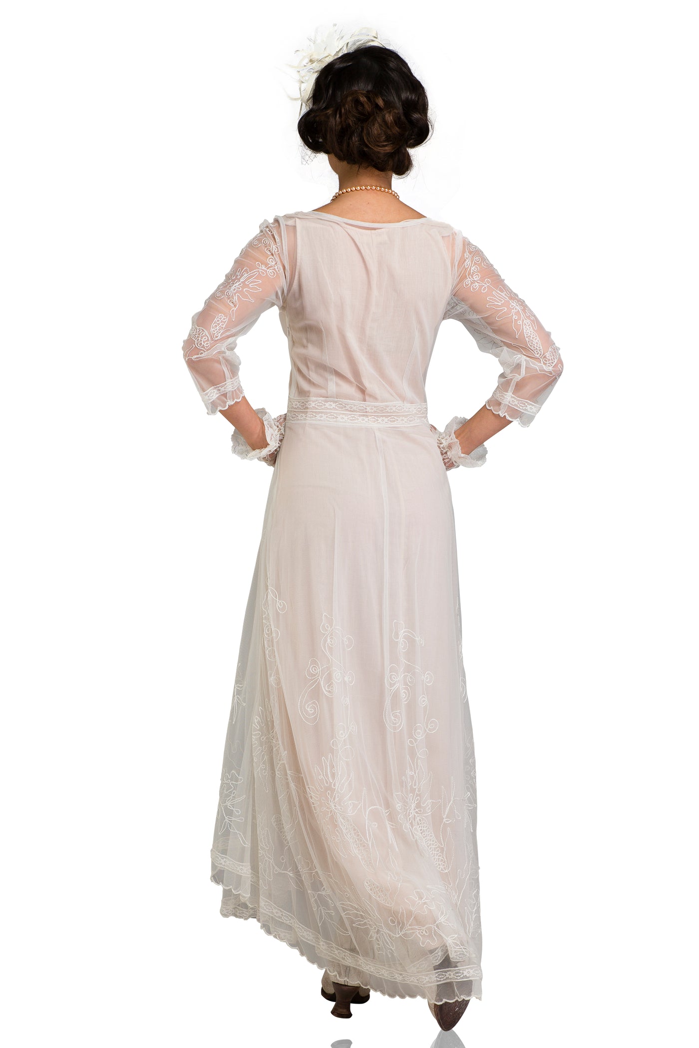 Nataya 40163 Downton Abbey Tea Party Gown in Ivory/Peach