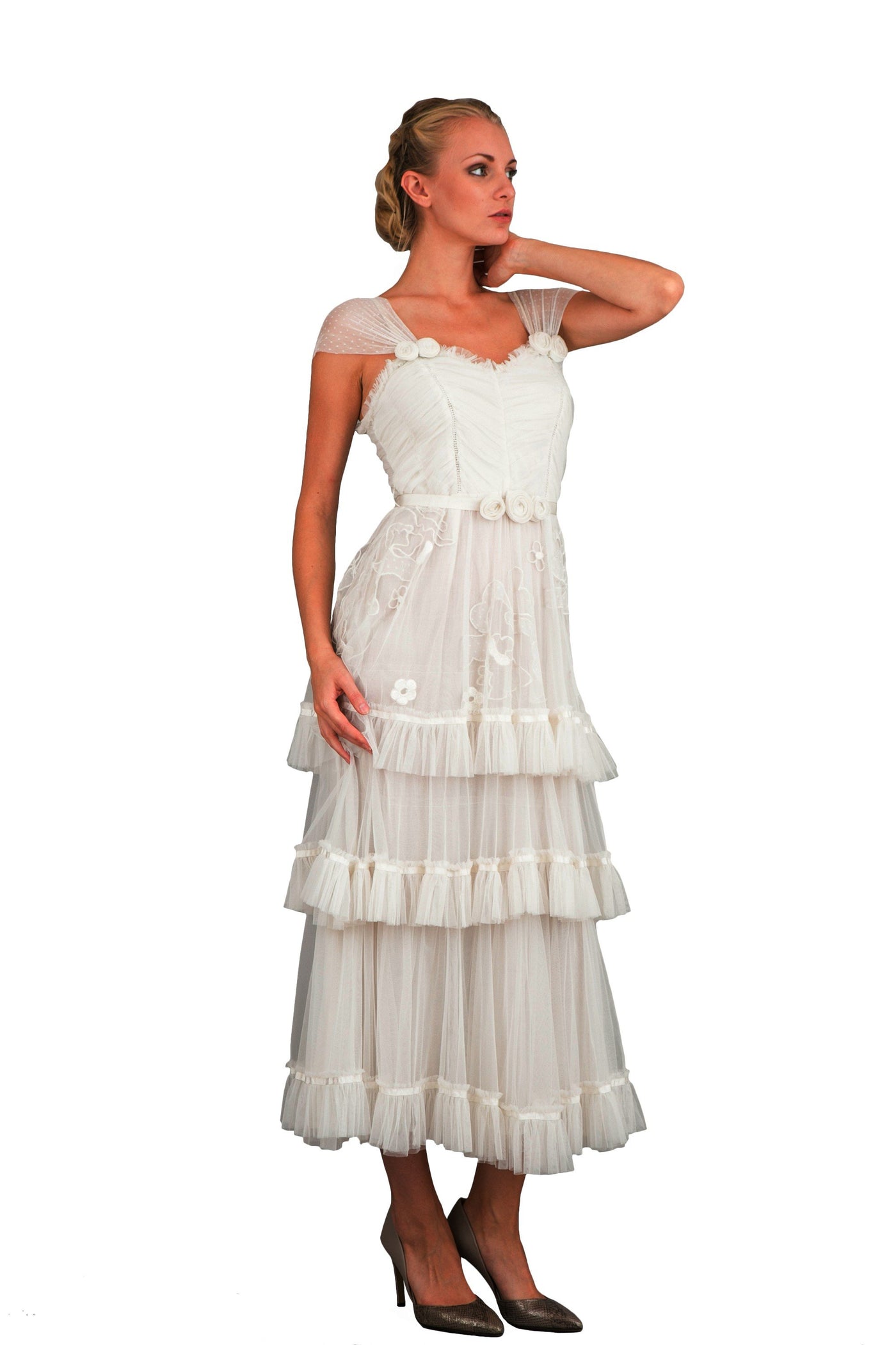 Nataya 40244 Vintage Inspired Dress in Ivory