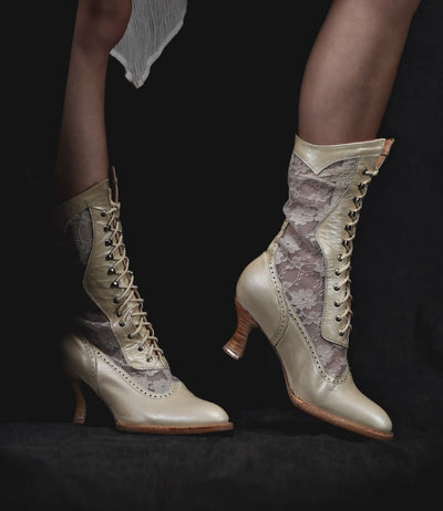 Jennie Victorian Wedding Boots in Pearl
