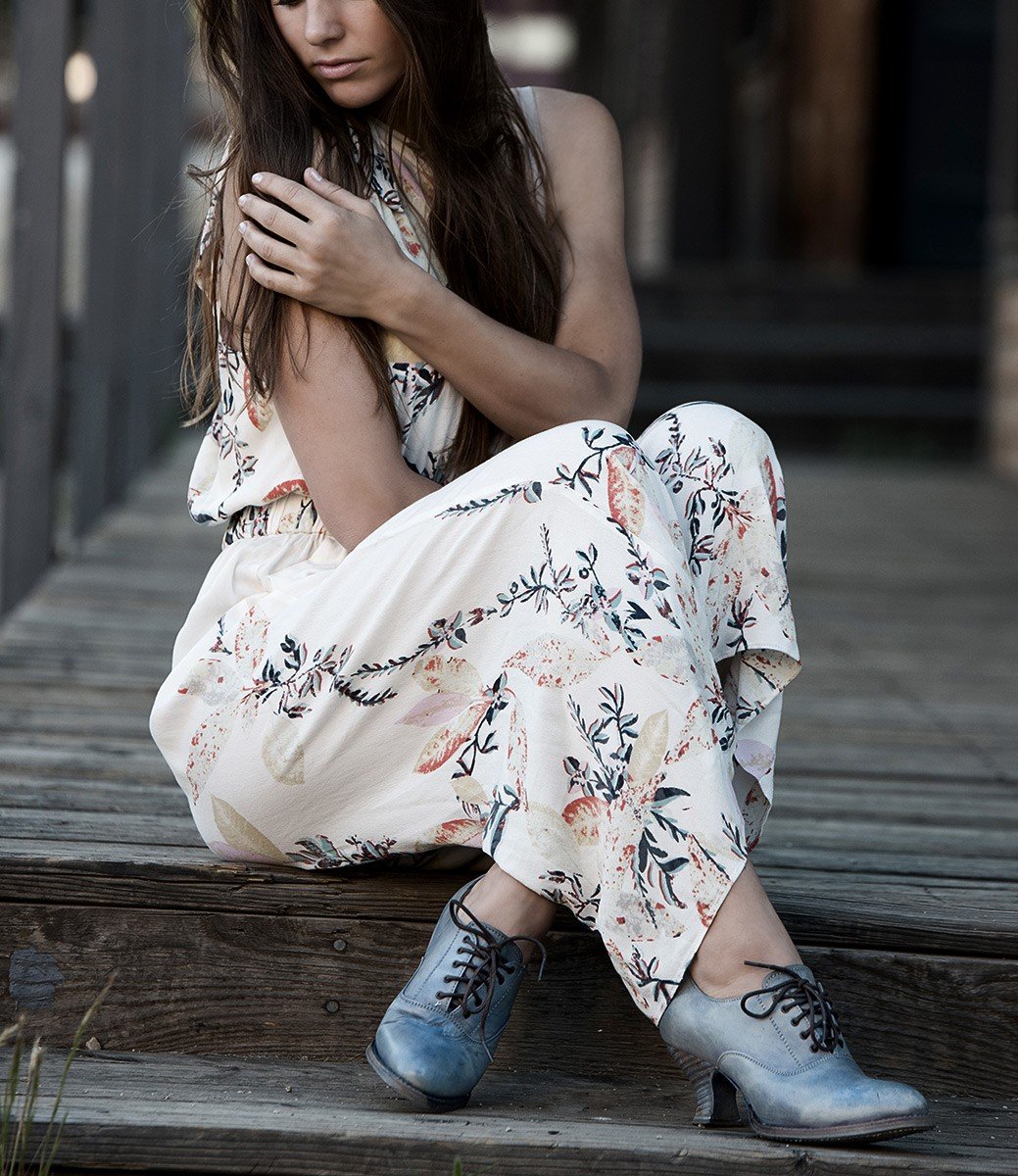 Janet Victorian Style Shoes in Steel Blue