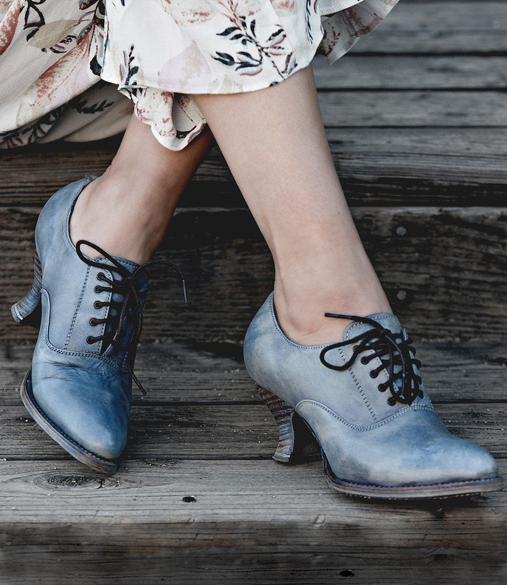 Janet Victorian Style Shoes in Steel Blue