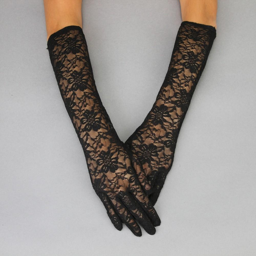 1920s Lace Elbow Gloves in Black
