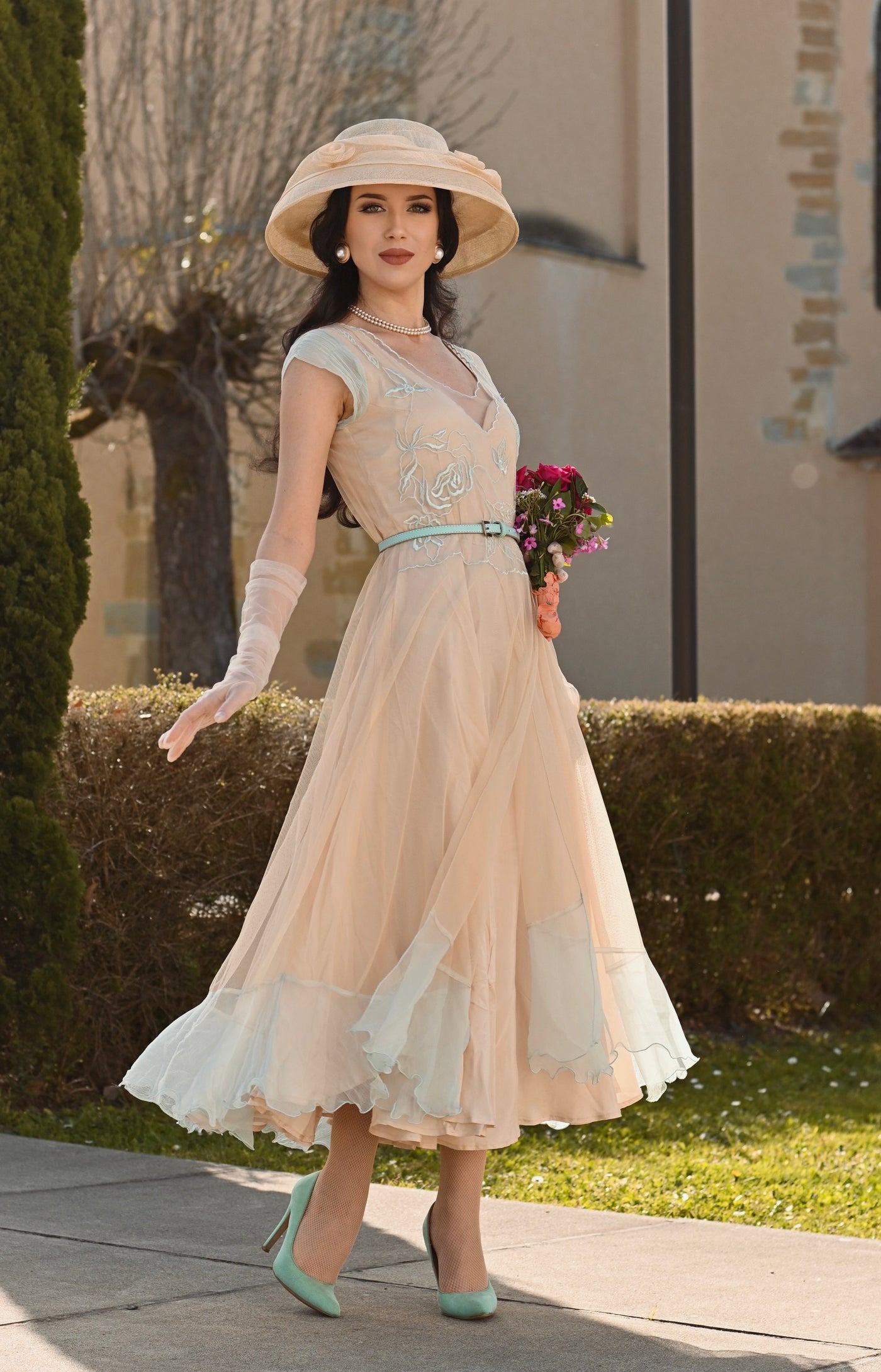 Ayla 1920s Style Wedding Dress in Nude Mint by Nataya