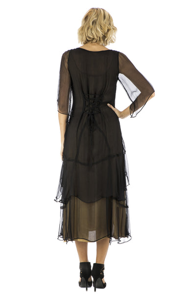 Nataya Tea Rose Chiffon 10709 Black/Gold Dress