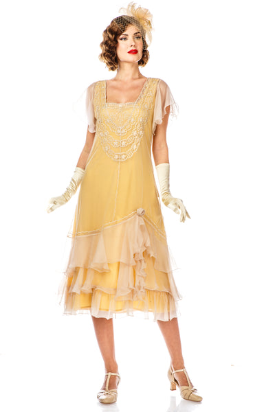 Alexa 1920s Flapper Style Dress in Lemon by Nataya