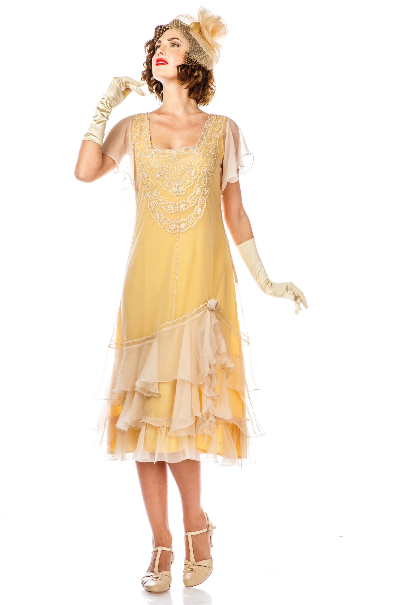 Alexa 1920s Flapper Style Dress in Lemon by Nataya