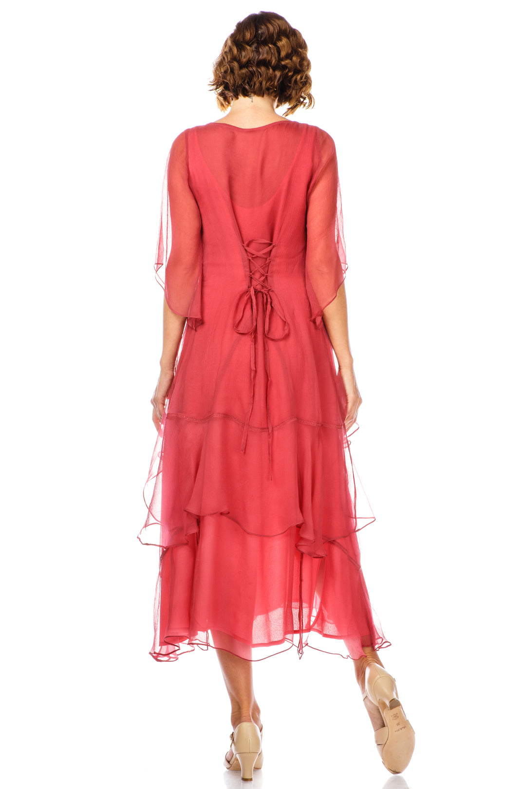 great gatsby garden party dress 2-piece chiffon 1920s dress with art deco print and long sleeves