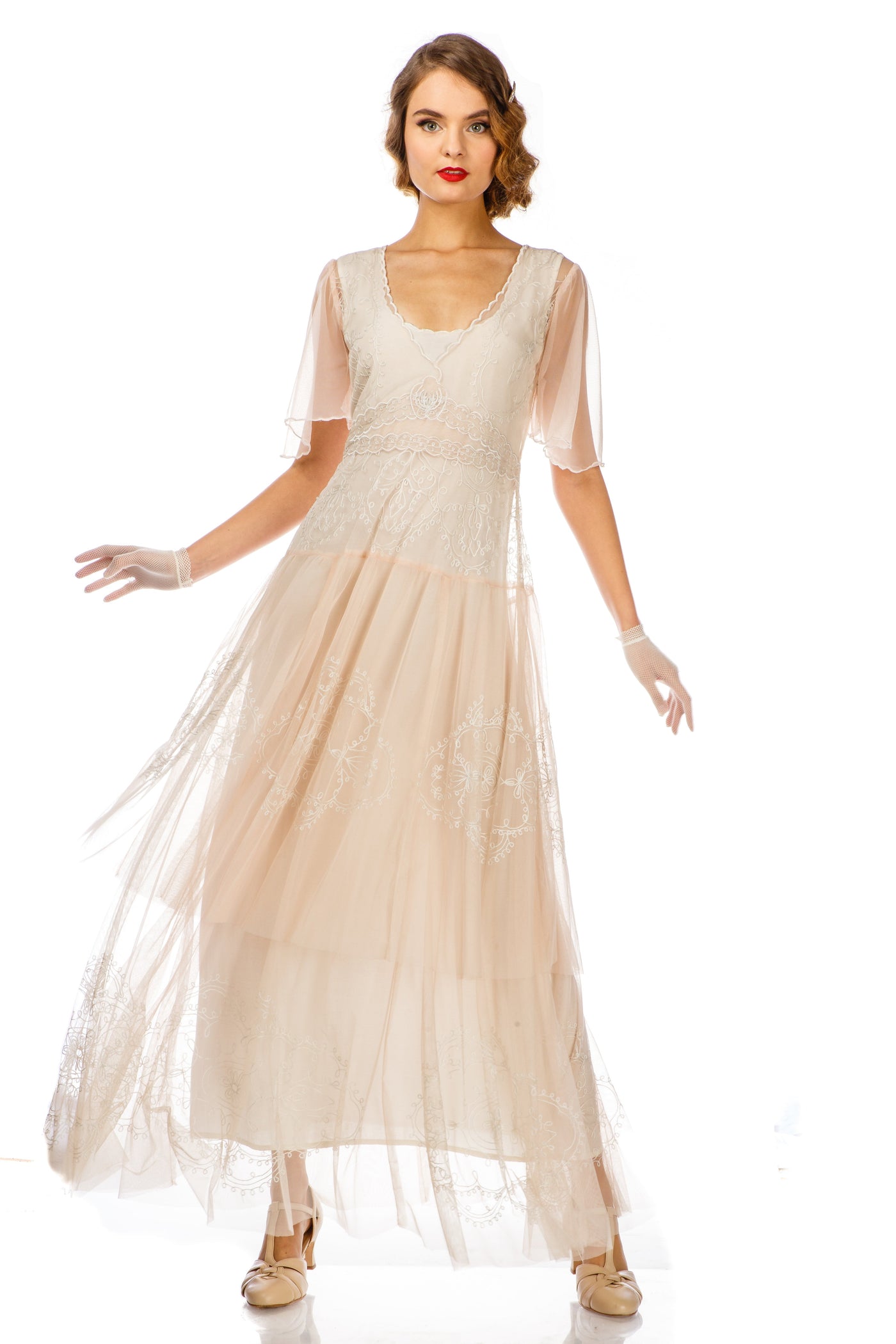 Scarlett 1920s Style Wedding Dress in Peach Ivory by Nataya