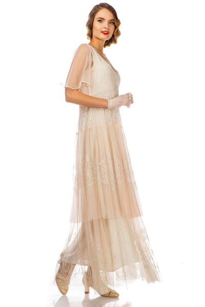 Scarlett 1920s Style Wedding Dress in Peach Ivory by Nataya