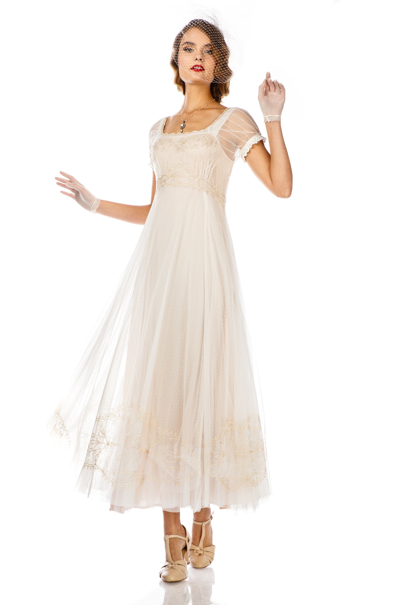 Nataya 40823 Vintage Garden Party Gown in Ivory