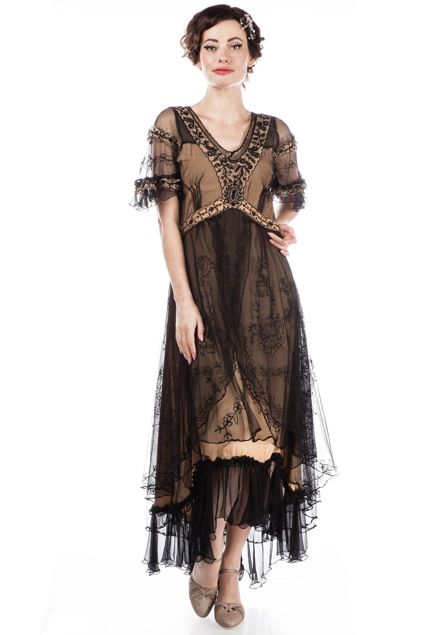 40838 Kara Modern Victorian Dress in Black/Gold by Nataya