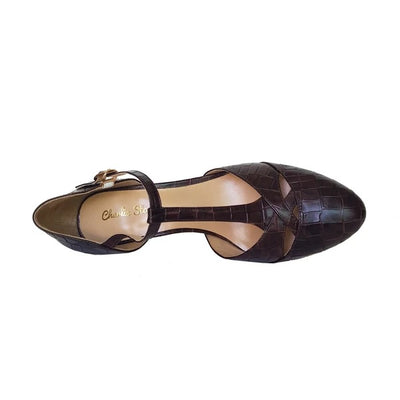 Roma 1920s Style Heels in Espresso Croc