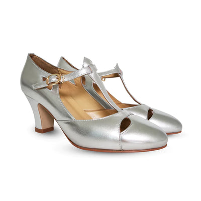 Temptress 1920s Style Heels in Silver by Charlie Stone