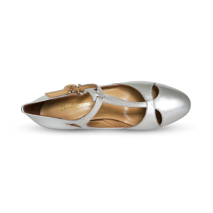 Temptress 1920s Style Heels in Silver by Charlie Stone