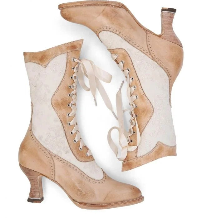 Abigale Victorian Inspired Boots in Bone Rustic