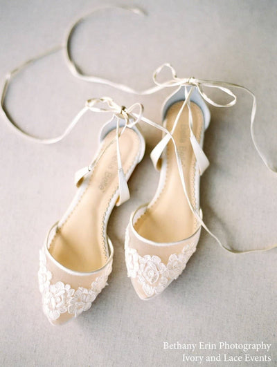 Alicia Ballerina Lace Wedding Flats in Ivory