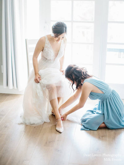 Alicia Ballerina Lace Wedding Flats in Ivory