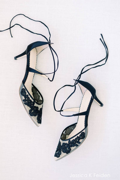 Amelia Floral Lace Heels in Black