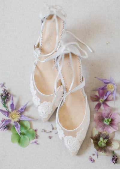 Amelia Floral Lace Wedding Heels in Ivory