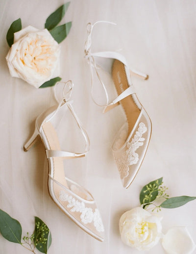 Amelia Floral Lace Wedding Heels in Ivory