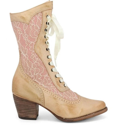 Biddy Victorian Style Boots in Bone Rustic