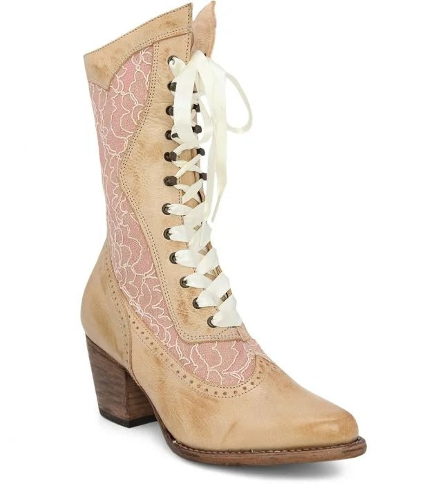 Biddy Victorian Style Boots in Bone Rustic