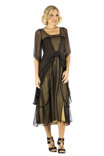 Nataya Tea Rose Chiffon 10709 Black/Gold Dress