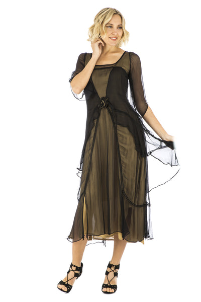 Nataya Tea Rose Chiffon 10709 Black/Gold Dress