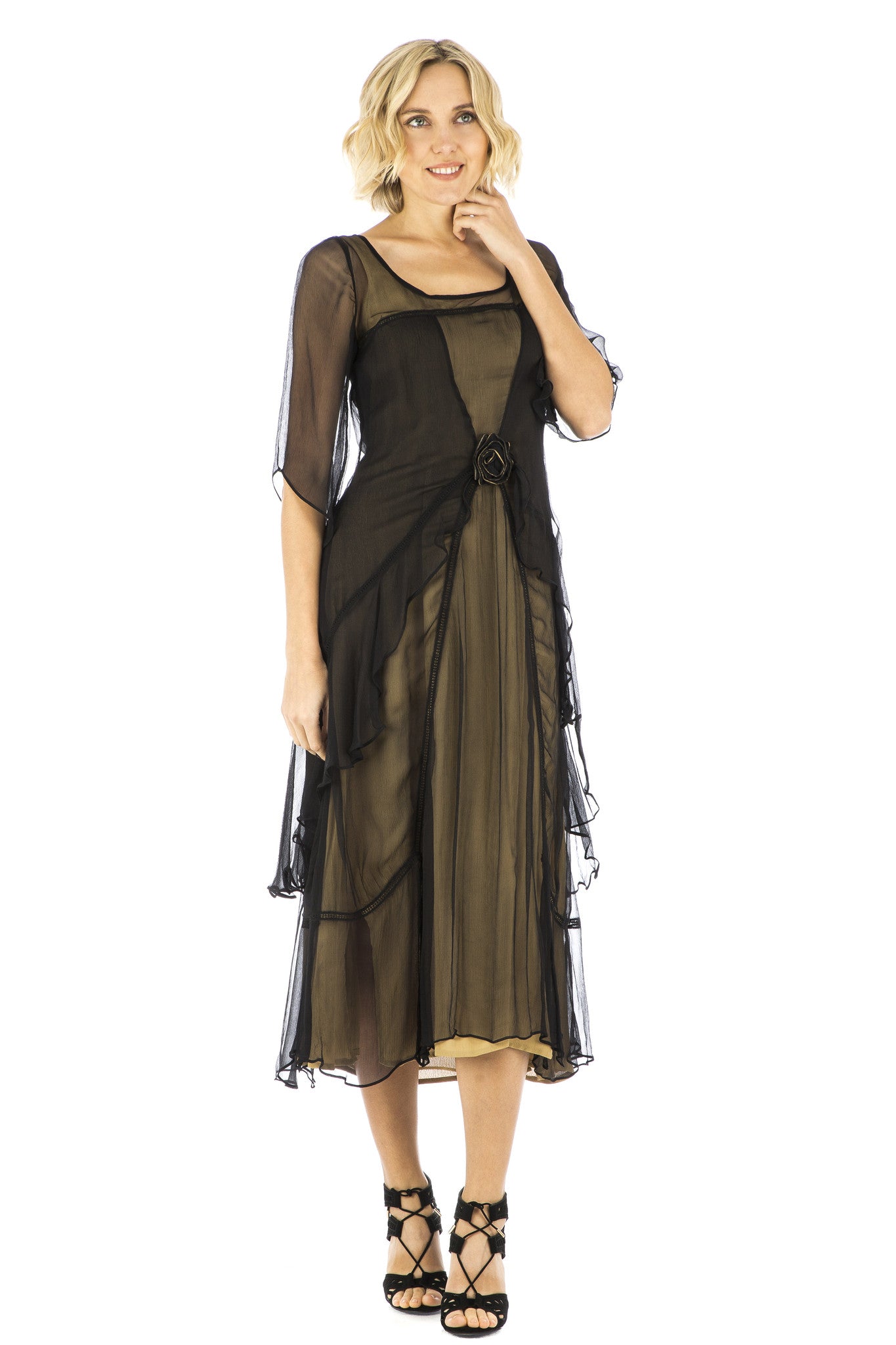 Nataya Tea Rose Chiffon 10709 Black/Gold Dress