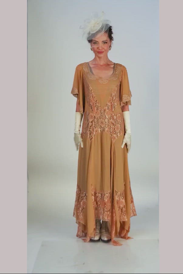 Irene Art Nouveau Style Dress in Gold Silver by Nataya