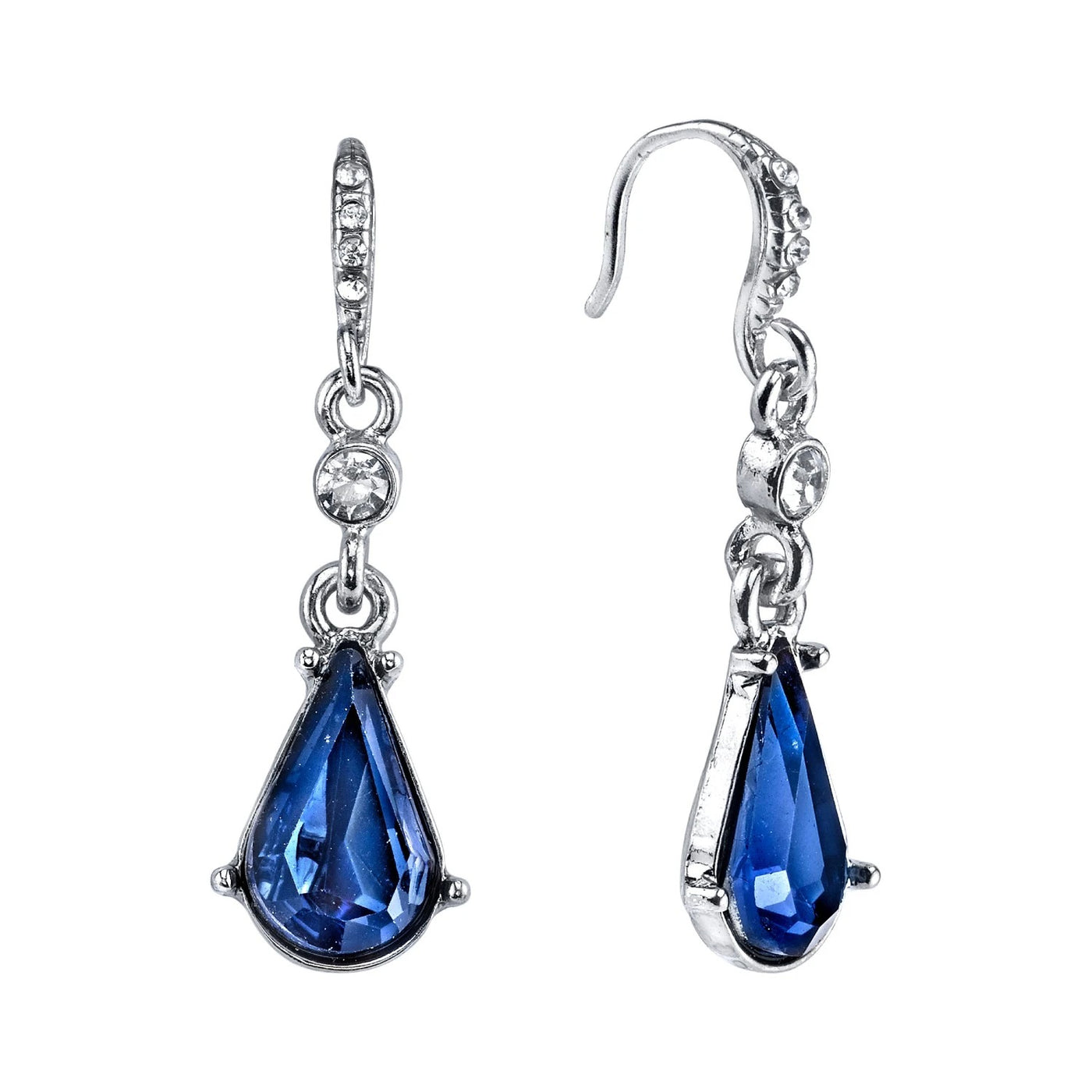 Downton Abbey Silver Tone Blue Crystal Drop Earrings by 1928 Jewelry