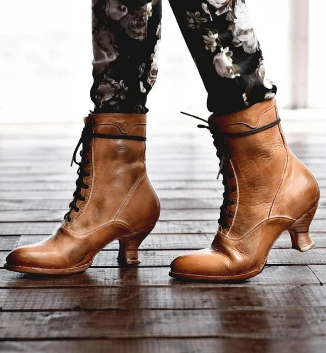 Eleanor Victorian Inspired Boots in Tan Rustic