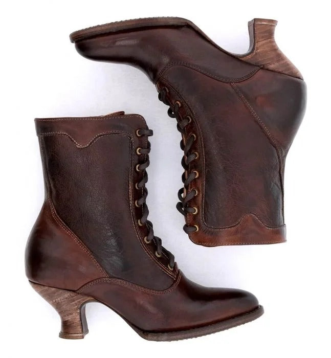 Eleanor Victorian Inspired Boots in Teak Rustic