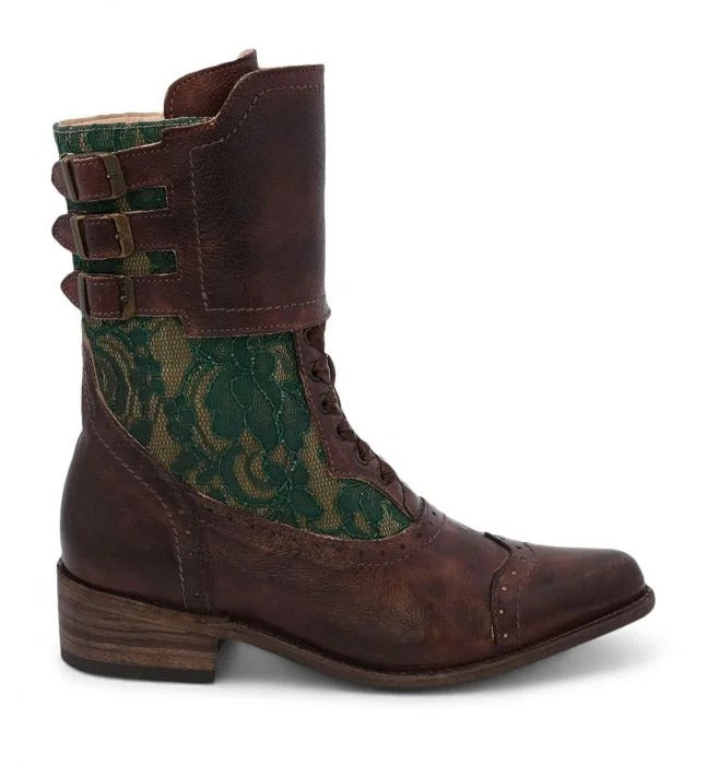 Faye Short Lace Inlay Boots in Teak Rustic