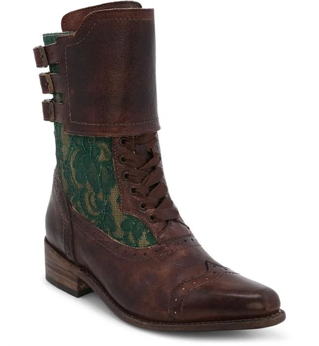 Faye Short Lace Inlay Boots in Teak Rustic
