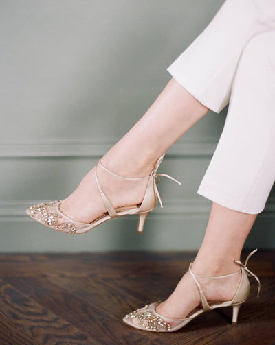 Frances Crystal Studded Bridal Heels in Champagne Gold