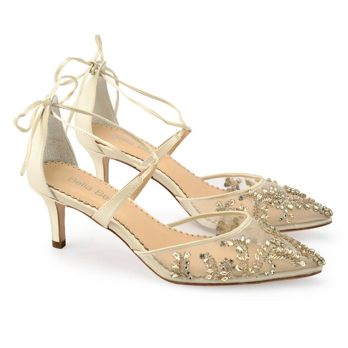 Frances Crystal Studded Bridal Heels in Champagne Gold