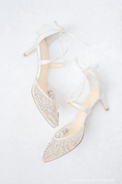 Frances Crystal Studded Bridal Heels in Ivory