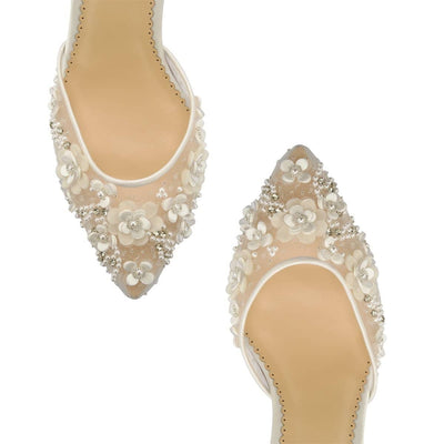 Rosa Floral Pearl Beaded Wedding Low Heels in Ivory