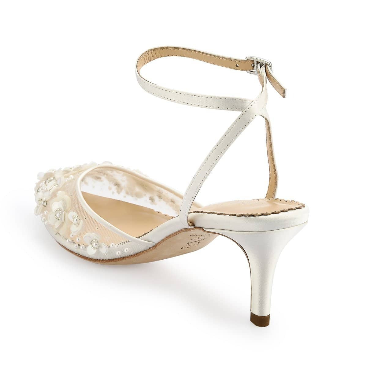 Rosa Floral Pearl Beaded Wedding Low Heels in Ivory