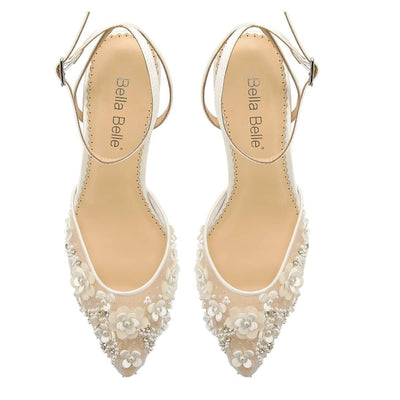 Rosa Floral Pearl Beaded Wedding Low Heels in Ivory