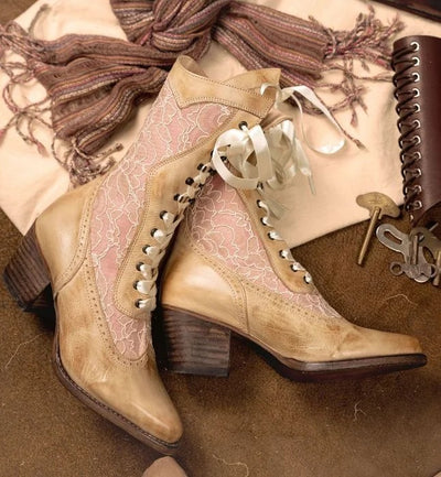 Biddy Victorian Style Boots in Bone Rustic