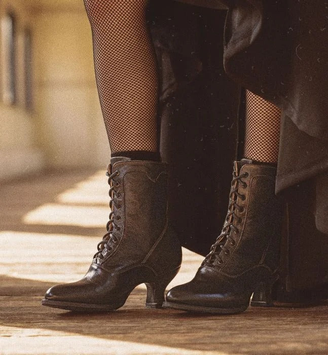 Eleanor Victorian Inspired Boots in Black Rustic